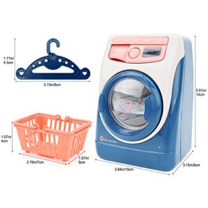 deAO Washing Machine Toy for Kids Dollhouse Furniture Pretend Play Household Appliance Realistic Sounds with Lights Laundry Play Set with Rotatable Roller for Children Birthday Present…