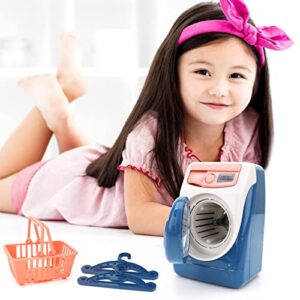 deAO Washing Machine Toy for Kids Dollhouse Furniture Pretend Play Household Appliance Realistic Sounds with Lights Laundry Play Set with Rotatable Roller for Children Birthday Present…