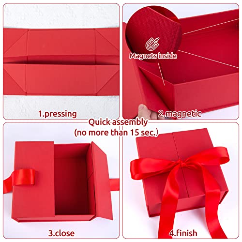 JOHOUSE Gift Box, 8 inches Large Red Gift Box with Lid for Thanksgiving Day, Christmas, Birthdays, Bridal Showers, Wedding Gifts