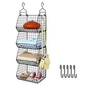 x-cosrack 4 tier foldable closet organizer, clothes shelves with 5 s hooks, wall mount&cabinet wire storage basket bins, for clothing sweaters shoes handbags clutches accessories patent design