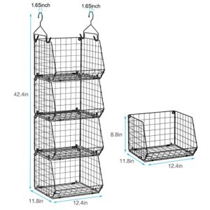 X-cosrack 4 Tier Foldable Closet Organizer, Clothes Shelves with 5 S Hooks, Wall Mount&Cabinet Wire Storage Basket Bins, for Clothing Sweaters Shoes Handbags Clutches Accessories Patent Design