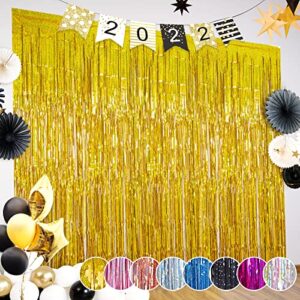 lolstar 3 pack gold photo booth props,3.2 x 8.2 ft laser rain gold foil fringe curtains,photo booth backdrop streamer backdrop for birthday,wedding,engagement,anniversary party decorations