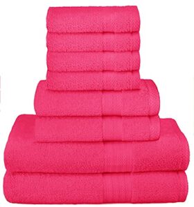 glamburg ultra soft 8-piece towel set - 100% pure ringspun cotton, contains 2 oversized bath towels 27x54, 2 hand towels 16x28, 4 wash cloths 13x13 - ideal for everyday use, hotel & spa - hot pink