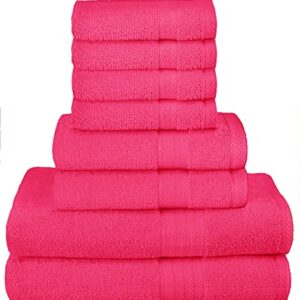 GLAMBURG Ultra Soft 8-Piece Towel Set - 100% Pure Ringspun Cotton, Contains 2 Oversized Bath Towels 27x54, 2 Hand Towels 16x28, 4 Wash Cloths 13x13 - Ideal for Everyday use, Hotel & Spa - Hot Pink