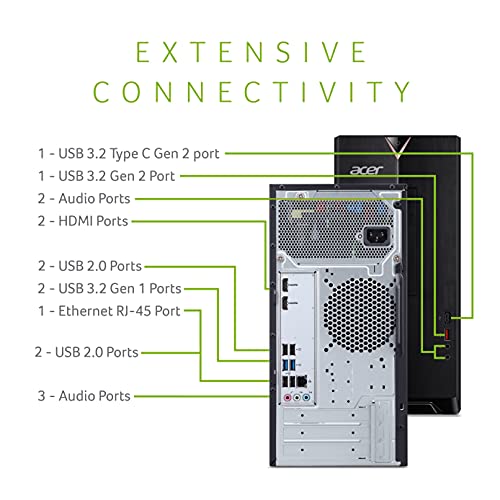 Acer Aspire TC-1660-UA92 Desktop | 10th Gen Intel Core i5-10400 6-Core Processor | 12GB 2666MHz DDR4 | 512GB NVMe M.2 SSD | 8X DVD | Intel Wireless Wi-Fi 6 | Bluetooth 5.2 | Windows 10 Home