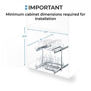 Home Zone Living Pull Out Kitchen Cabinet Organizer with Two Tiers of Storage, 15” W x 20” D