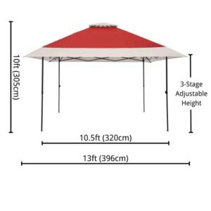 Suntime 13x13 Instant Pop Up Gazebo Canopy Tent Shelter with Solar LED Lights, Zippered Mesh Mosquito Netting, Wheeled Roller Carry Bag, Bonus Weight Sandbags, Stakes, Ropes - Red