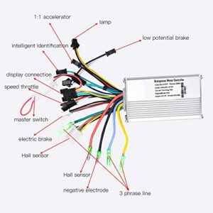 Yunir Brushless Motor Controller, Waterproof 24V-48V Motor Controller, LCD Display Electric Bike Scooter Brushless Controller Kit(36V/48V 350W)