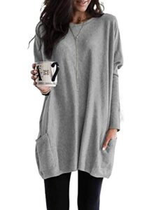 dokotoo womens comfy casual long sleeve t shirt tunics tops blouse fashion oversized shirts tunic with pockets tops for leggings summer autumn spring (us 16-18) xl,gray