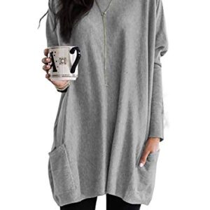 Dokotoo Womens Comfy Casual Long Sleeve T Shirt Tunics Tops Blouse Fashion Oversized Shirts Tunic with Pockets Tops for Leggings Summer Autumn Spring (US 16-18) XL,Gray