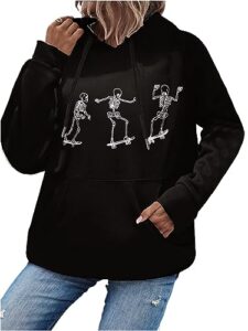 lilycoco women's graphic hooded sweatshirt crewneck oversized pullover hoodies skeleton black x-large