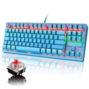 manbasnake k2 mechanical gaming keyboard rgb led rainbow backlit wired keyboard with red switches for windows mac xbox gamer(blue)