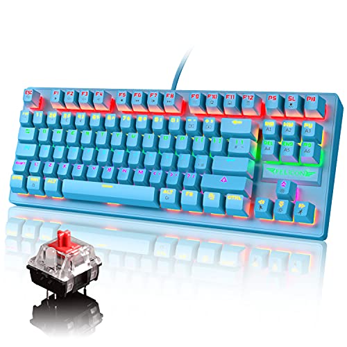 MANBASNAKE K2 Mechanical Gaming Keyboard RGB LED Rainbow Backlit Wired Keyboard with Red Switches for Windows Mac Xbox Gamer(Blue)