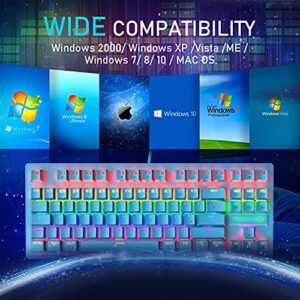 MANBASNAKE K2 Mechanical Gaming Keyboard RGB LED Rainbow Backlit Wired Keyboard with Red Switches for Windows Mac Xbox Gamer(Blue)