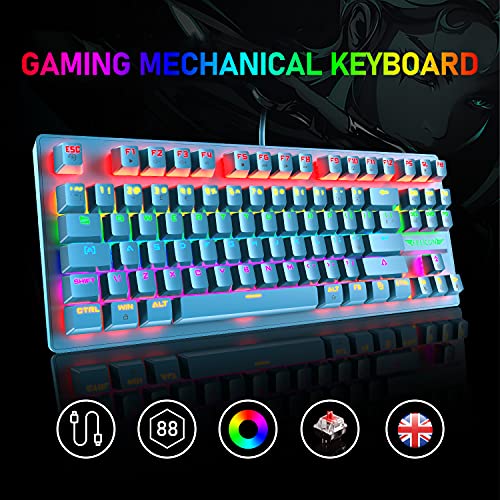 MANBASNAKE K2 Mechanical Gaming Keyboard RGB LED Rainbow Backlit Wired Keyboard with Red Switches for Windows Mac Xbox Gamer(Blue)