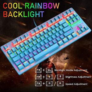 MANBASNAKE K2 Mechanical Gaming Keyboard RGB LED Rainbow Backlit Wired Keyboard with Red Switches for Windows Mac Xbox Gamer(Blue)