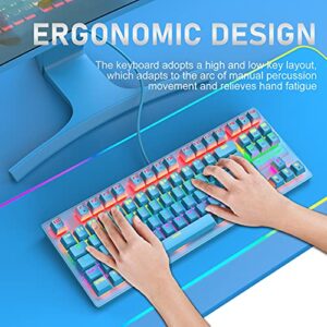 MANBASNAKE K2 Mechanical Gaming Keyboard RGB LED Rainbow Backlit Wired Keyboard with Red Switches for Windows Mac Xbox Gamer(Blue)