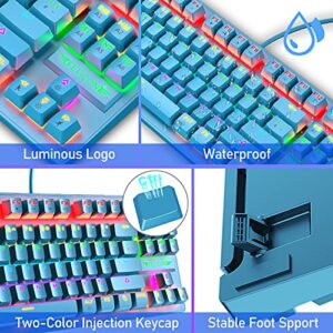 MANBASNAKE K2 Mechanical Gaming Keyboard RGB LED Rainbow Backlit Wired Keyboard with Red Switches for Windows Mac Xbox Gamer(Blue)