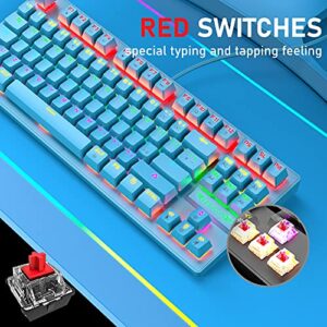 MANBASNAKE K2 Mechanical Gaming Keyboard RGB LED Rainbow Backlit Wired Keyboard with Red Switches for Windows Mac Xbox Gamer(Blue)