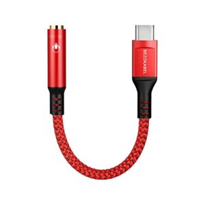 usb c to 3.5mm female audio adapter, bezokable type c headphone adapter hi-res dac audio jack adapter for iphone 15, samsung galaxy s22 s21 s20 s10 s9 plus/ultra, note 10, ipad pro, pixel(red)