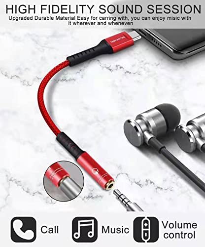 USB C to 3.5mm Female Audio Adapter, Bezokable Type C Headphone Adapter Hi-Res DAC Audio Jack Adapter for iPhone 15, Samsung Galaxy S22 S21 S20 S10 S9 Plus/Ultra, Note 10, iPad Pro, Pixel(red)