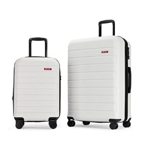 ginzatravel 2-piece abs luggage set with tsa locks, expandable, and friction-resistant in white - includes carry-on 20" and 28" spinner suitcases