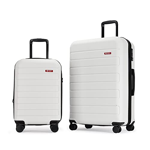 GinzaTravel 2-Piece ABS Luggage Set with TSA Locks, Expandable, and Friction-Resistant in White - Includes Carry-On 20" and 28" Spinner Suitcases