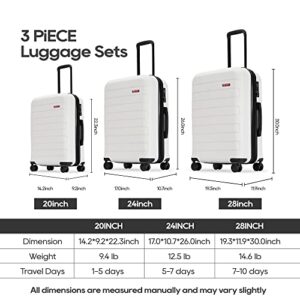 GinzaTravel 2-Piece ABS Luggage Set with TSA Locks, Expandable, and Friction-Resistant in White - Includes Carry-On 20" and 28" Spinner Suitcases