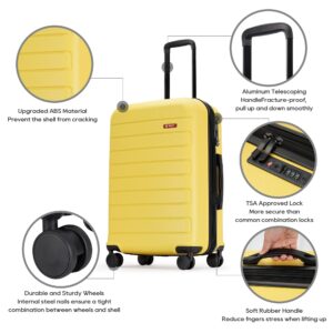 GinzaTravel 3-Piece ABS Luggage Set with TSA Locks, Expandable, and Friction-Resistant in Yellow - Includes 20", 24" & 28" Spinner Suitcases