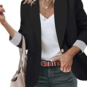 Genhoo Women's Blazers & Suit Jackets Open Front Button Blazer Long Sleeve Work Office Cardigan Jacket Black XL