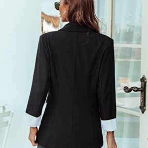 Genhoo Women's Blazers & Suit Jackets Open Front Button Blazer Long Sleeve Work Office Cardigan Jacket Black XL