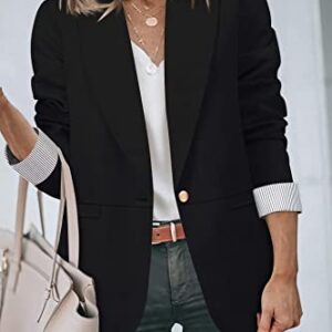 Genhoo Women's Blazers & Suit Jackets Open Front Button Blazer Long Sleeve Work Office Cardigan Jacket Black XL