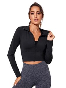soly hux women's lightweight full zip athletic long sleeve crop running workout yoga sportwear jacket black s