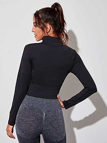 SOLY HUX Women's Lightweight Full Zip Athletic Long Sleeve Crop Running Workout Yoga Sportwear Jacket Black S
