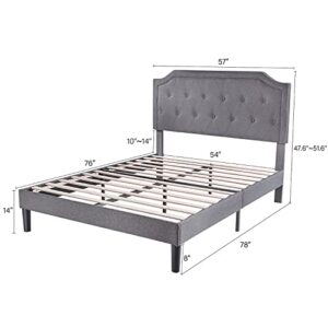 Einfach Full Size Bed Frame, Upholstered Platform Bed with Sturdy Wood Slat Support, No Box Spring Needed, Easy Assembly, Light Grey