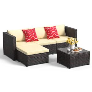 aiho outdoor patio sectional furniture sets all weather outdoor sectional sofa pe garden furniture wicker rattan patio conversation set with glass table (beige)
