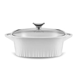 corningware, non-stick 3.2 quart quickheat roaster with lid, lightweight roaster, ceramic non-stick interior coating for even heat cooking, french white