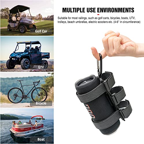 HeyMoonTong Portable Speaker Mount for Wireless Bluetooth Speakers with 7.5''-12.5'' Circumference, Waterproof Adjustable Strap Accessory Holder Fits UTV Golf Cart Bike or Boat Railing/Cross bar/Frame