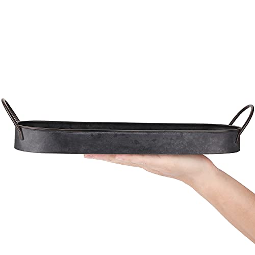 Hipiwe Industrial Style Metal Iron Tray Galvanized Serving Tray for Coffee Table, Home Decorative Centerpiece Tray Rustic Breakfast Serving Tray with Handles (Oval)