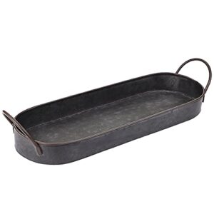 hipiwe industrial style metal iron tray galvanized serving tray for coffee table, home decorative centerpiece tray rustic breakfast serving tray with handles (oval)