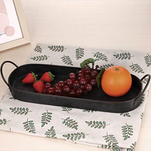 Hipiwe Industrial Style Metal Iron Tray Galvanized Serving Tray for Coffee Table, Home Decorative Centerpiece Tray Rustic Breakfast Serving Tray with Handles (Oval)