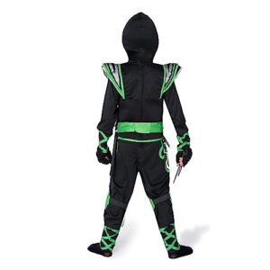 Spooktacular Creations Kids Green Ninja Costume, Child Boy Ninja Warrior Costume for Kids Toddler Ninja Themed Parties, Halloween Costume Dress Up (Small (5-7yr))