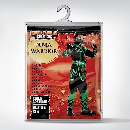 Spooktacular Creations Kids Green Ninja Costume, Child Boy Ninja Warrior Costume for Kids Toddler Ninja Themed Parties, Halloween Costume Dress Up (Small (5-7yr))