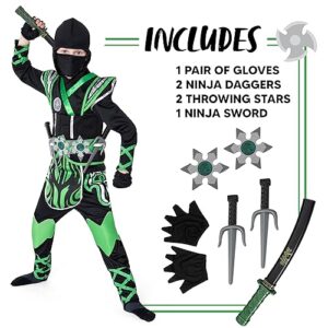 Spooktacular Creations Kids Green Ninja Costume, Child Boy Ninja Warrior Costume for Kids Toddler Ninja Themed Parties, Halloween Costume Dress Up (Small (5-7yr))