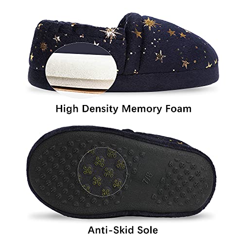 Bigwow Kids Slippers for Girls Boys Toddler Elastic Heel Girls House Shoes Cozy Memory Foam Slippers Boys Indoor Outdoor Navy Blue Size 11-12