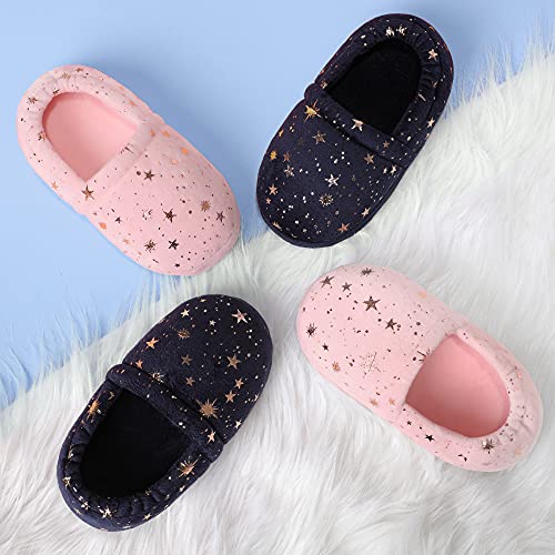 Bigwow Kids Slippers for Girls Boys Toddler Elastic Heel Girls House Shoes Cozy Memory Foam Slippers Boys Indoor Outdoor Navy Blue Size 11-12