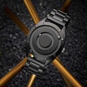 EUTOUR Mens Watches Men Designer Waterproof Analogue Quartz Watch Men Magnetic Watches Stainless Steel Wrist Watch Fashion Large Date Watches for Men -Black Sliver