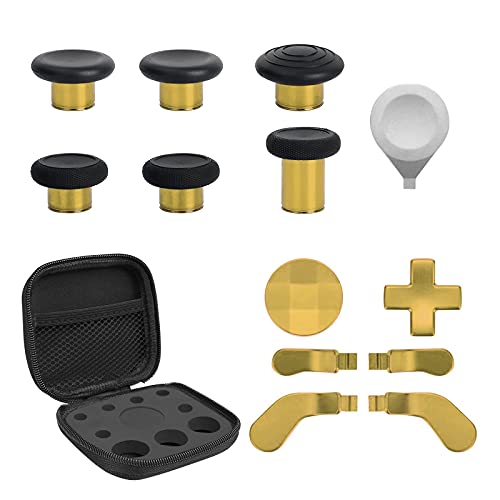 TOMSIN 13 in 1 Xbox Elite Series 2 Controller Accessories Replacement Pack,6 Metal Thumbsticks,2 D-Pads,4 Paddles and 1 Adjuster for Xbox Elite Controller Series 2 Core Accessory Parts(Chrome Gold)