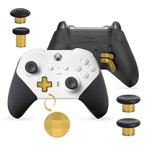 TOMSIN 13 in 1 Xbox Elite Series 2 Controller Accessories Replacement Pack,6 Metal Thumbsticks,2 D-Pads,4 Paddles and 1 Adjuster for Xbox Elite Controller Series 2 Core Accessory Parts(Chrome Gold)