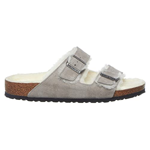 Birkenstock Men's Arizona Shearling Sandals, Stone Coin/Natural, Grey, 15 Medium US